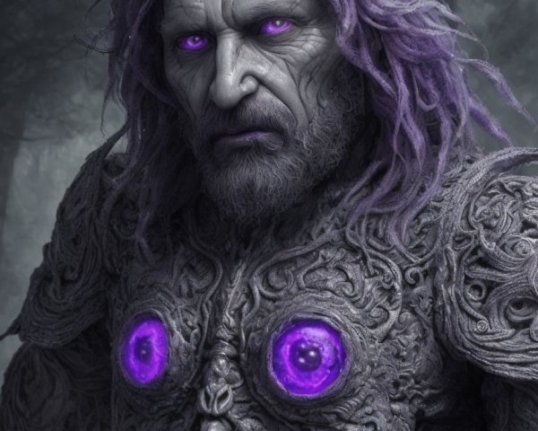 Surreal Mythical Figure with Stone-Like Body and Patterns