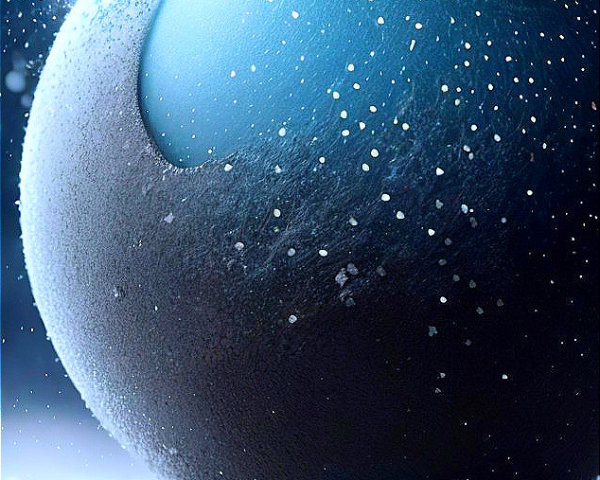 Turquoise Spherical Object with Shimmering Dust