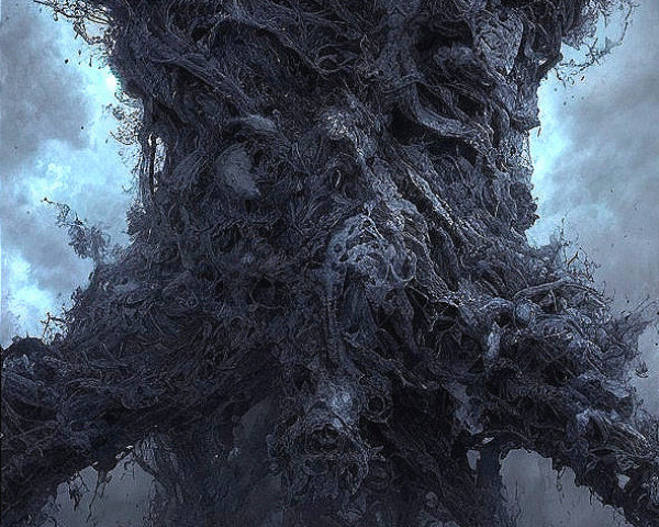 Eerie Dark Tree Structure with Skeletal Branches