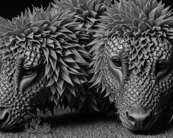 Fusion of Horse and Pineapple Animal Heads Design