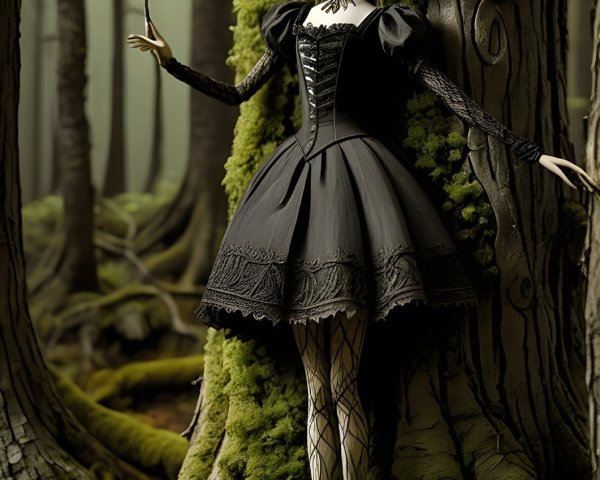 Elegant Doll in Mystical Forest with Moonlight Glow