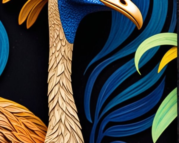 Stylized Bird Artwork with Vibrant Colors and Patterns