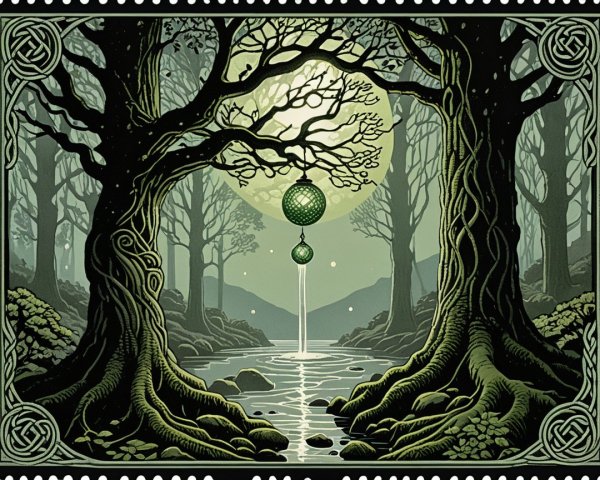Ancient Trees and River Under a Luminous Moon