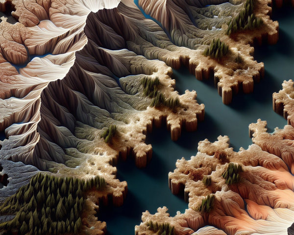 Aerial View of Fractal River Delta Landscape