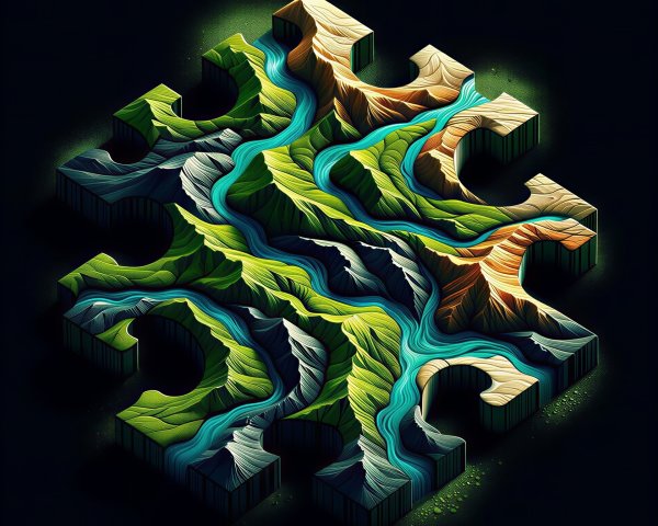 Isometric Puzzle Piece with Detailed Topographic Map
