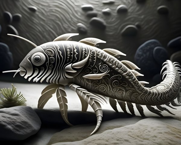 Artistic Black and White Fish with Ornate Patterns