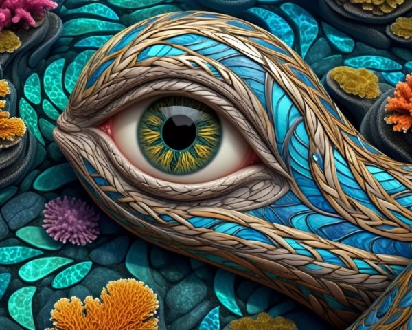 Surreal Fish-Like Creature in Vibrant Underwater Scene