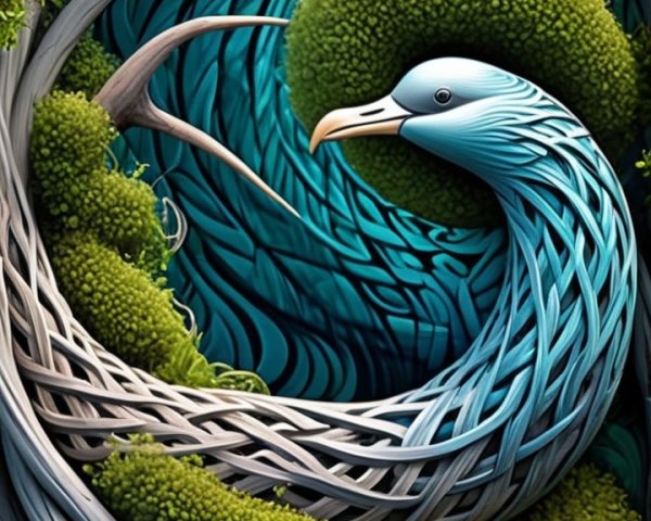 Stylized Peacock with Vibrant Blues and Greens