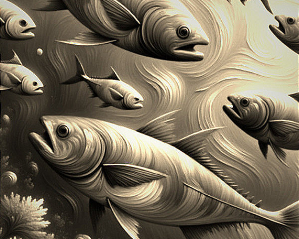 Dynamic Underwater Scene with Monochromatic Fish