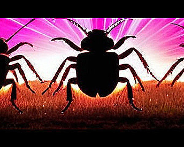 Silhouetted Ants on Vibrant Pink and Purple Background