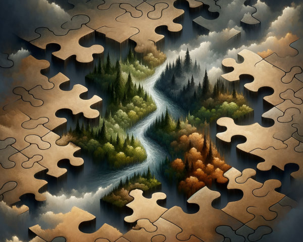 Isometric View of Floating Puzzle Piece Landscape