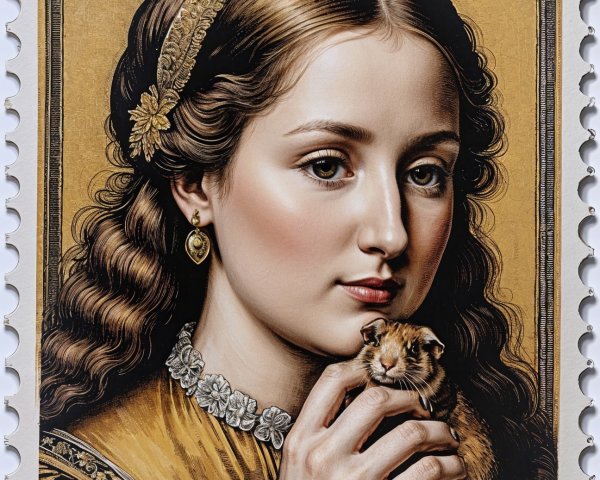 Vintage Stamp Featuring Young Woman with Floral Headpiece