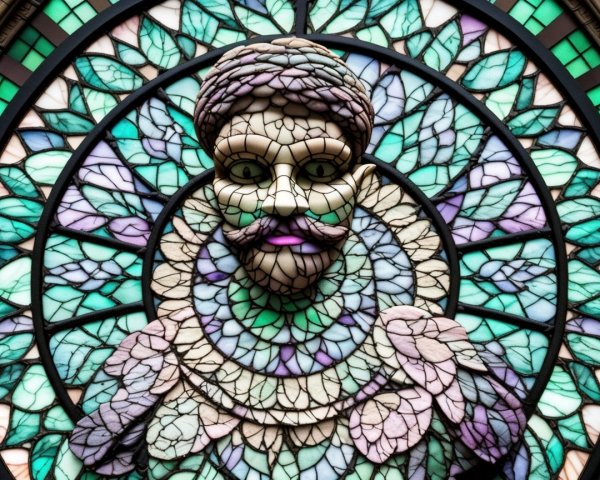 Intricate Stained Glass Window with Regal Figure