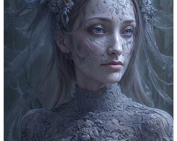 Ethereal Figure with Floral Patterns and Veil