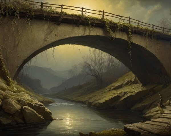 Serene Landscape with Stone Bridge and Calm River