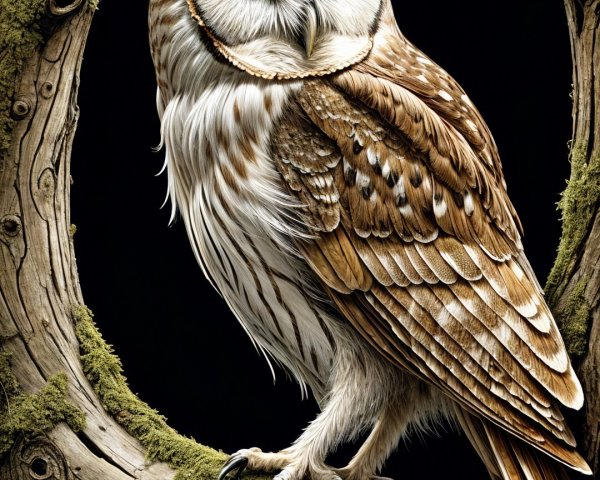 Detailed Illustration of a Barn Owl on a Branch