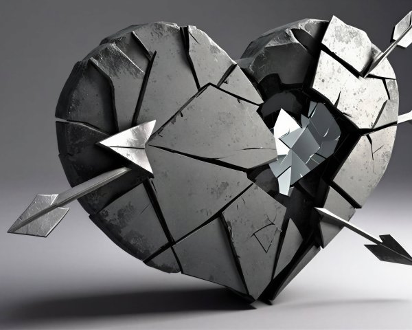 Realistic Heart with Metallic Surface and Silver Arrows