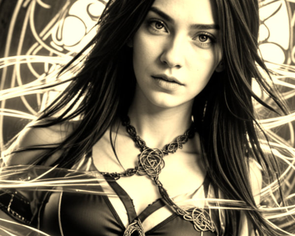 Mystical figure in intricate outfit with ethereal light