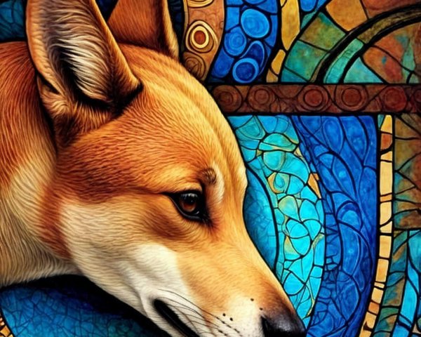 Close-Up of Corgi with Artistic Mosaic Background