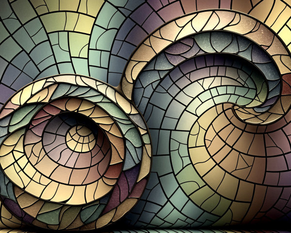 Intricate Mosaic Design with Swirling Shapes in Pastels