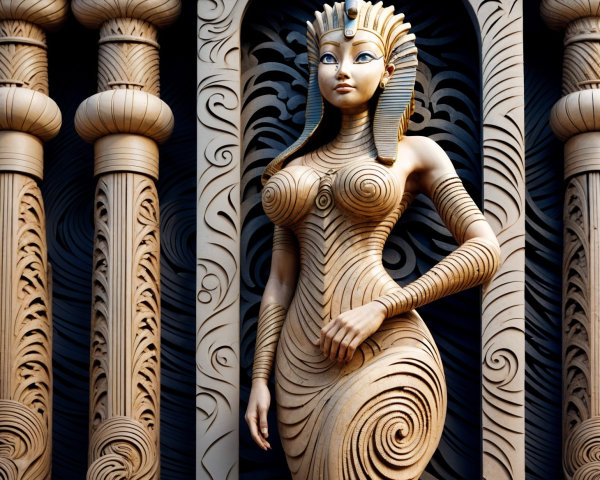 Sculpture of Woman Inspired by Ancient Egyptian Aesthetics