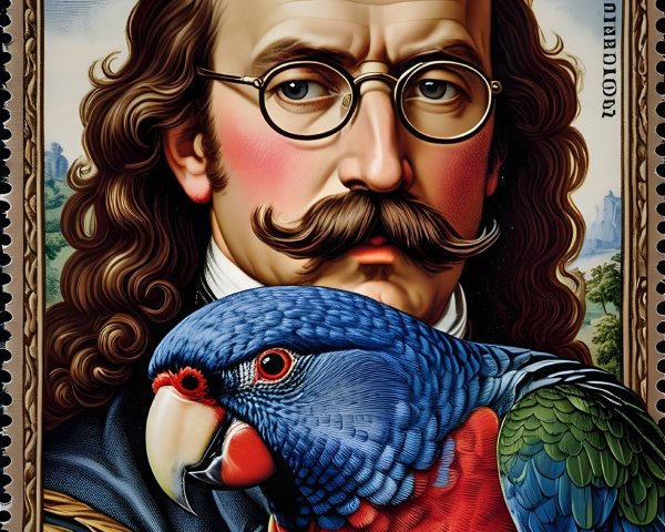 Distinguished Man with Parrot in Lush Greenery