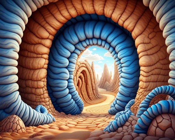Surreal Landscape with Giant Worm-like Structures
