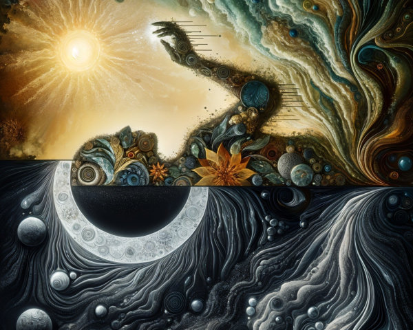 Cosmic Scene with Vibrant and Monochrome Elements