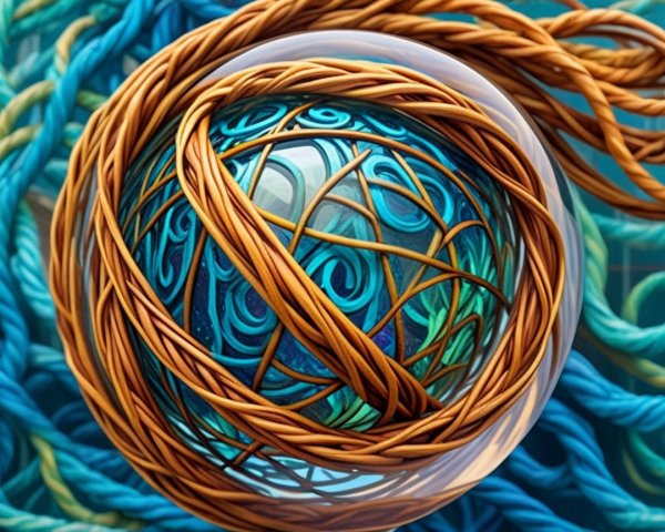 Abstract Composition with Spherical Object and Yarn