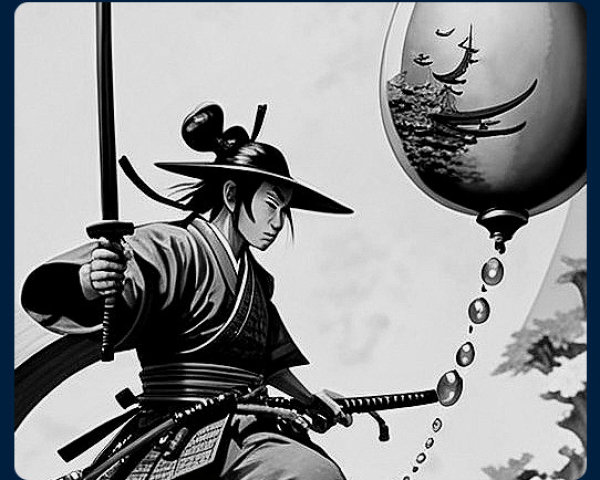 Samurai in Traditional Attire with Mystical Background
