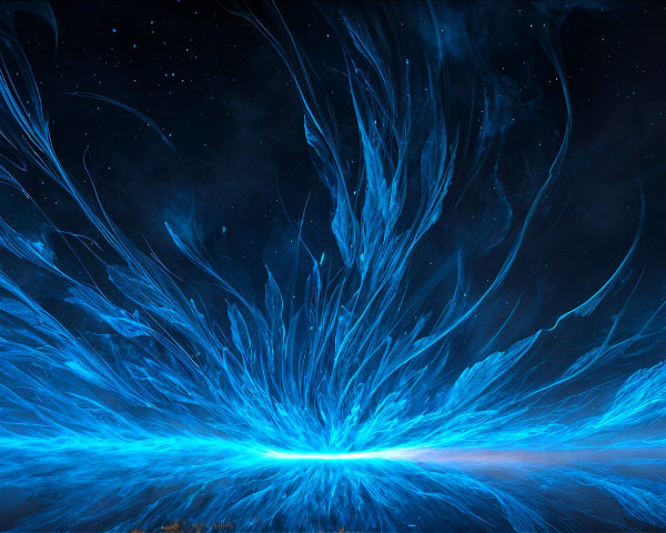 Ethereal Blue Flames in a Starry Cosmic Landscape