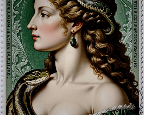 Vintage Illustration of Woman with Snakes and Motif