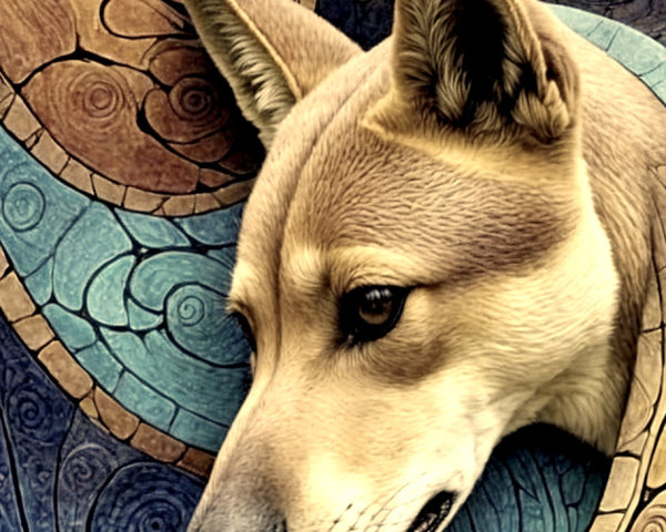 Stylized Dog Head with Intricate Swirls Background