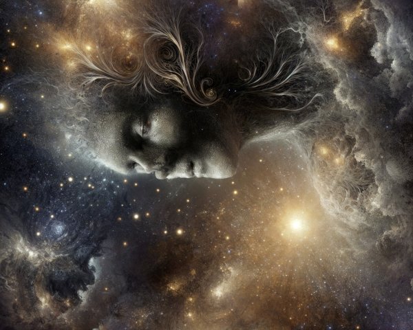 Surreal Cosmic Scene with Celestial Face and Nebulae