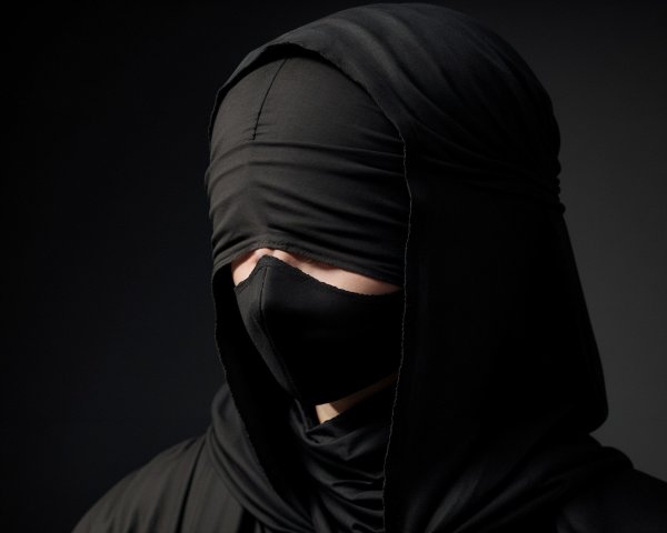 Mysterious Figure in Elegant Black Outfit and Mask
