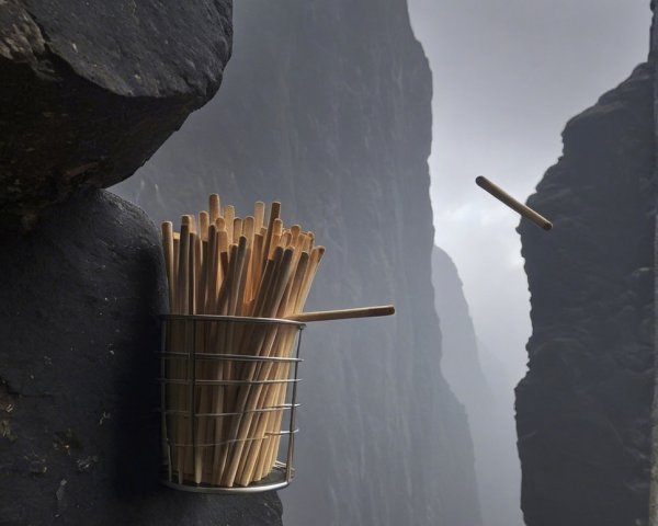 Mist-Shrouded Mountain Landscape with Overflowing Basket