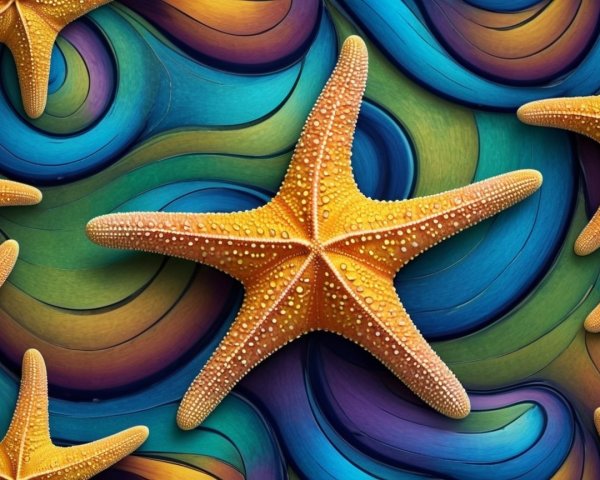 Colorful Background with Textured Orange Starfish