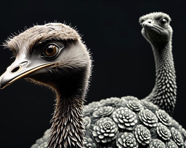 Stylized Birds with Floral Patterns on Dark Background