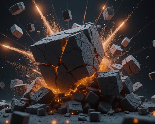 Concrete Cube Shattering with Orange Explosion Effects