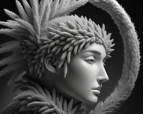 Monochromatic Mannequin Figure with Feather Textures