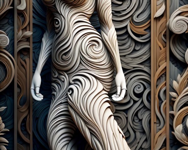 Intricately Carved Figure of Woman with Lion's Head