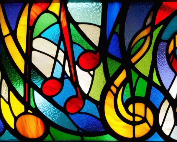 Vibrant Stained Glass Design with Musical Themes