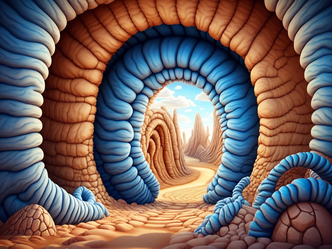 Surreal Landscape with Giant Worm-like Structures