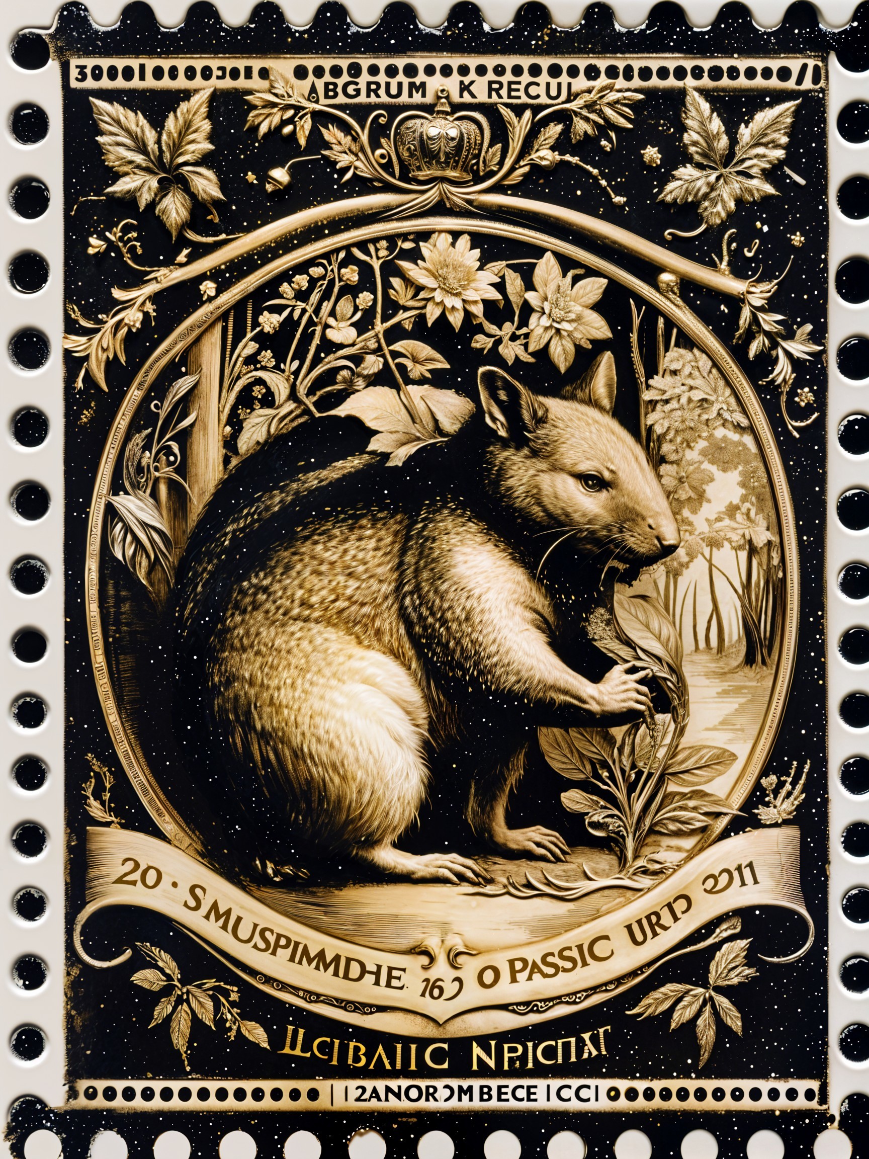 Intricately Designed Stamp Featuring Rodent-like Creature