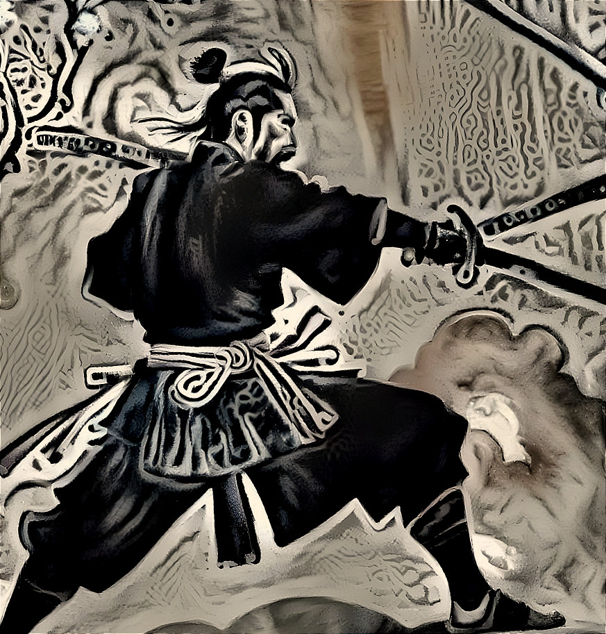 Fierce Samurai in Dynamic Pose with Katana