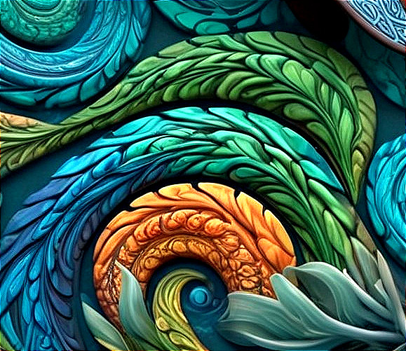 Intricate Swirling Patterns in Blue, Green, and Orange