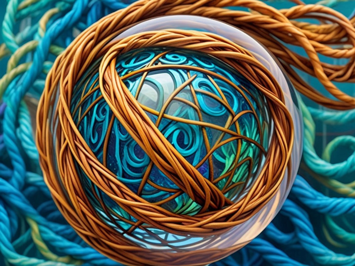 Abstract Composition with Spherical Object and Yarn