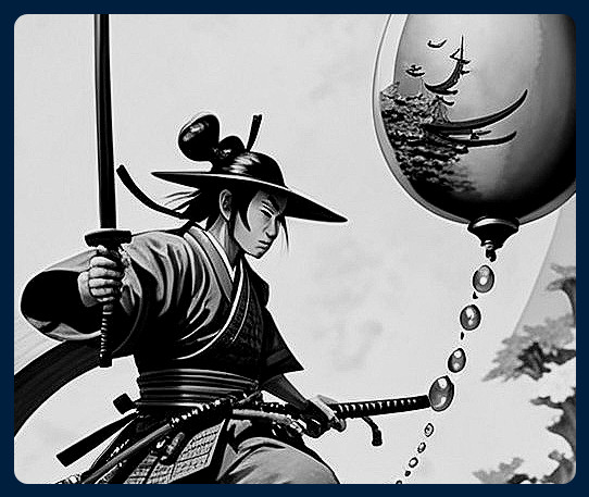 Samurai in Traditional Attire with Mystical Background