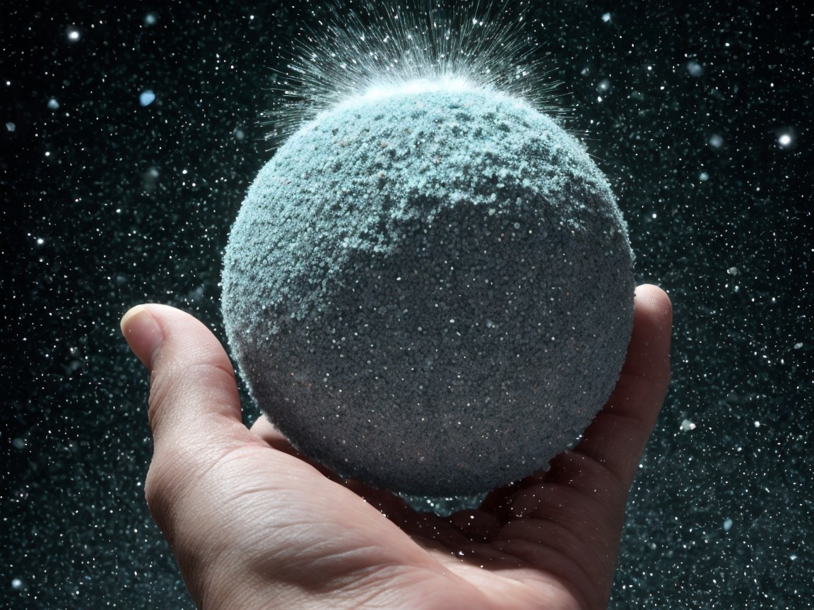 Textured Ball Emitting Light in Starry Background