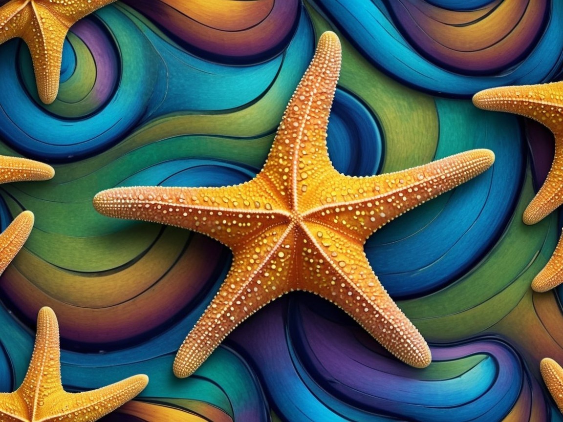 Colorful Background with Textured Orange Starfish